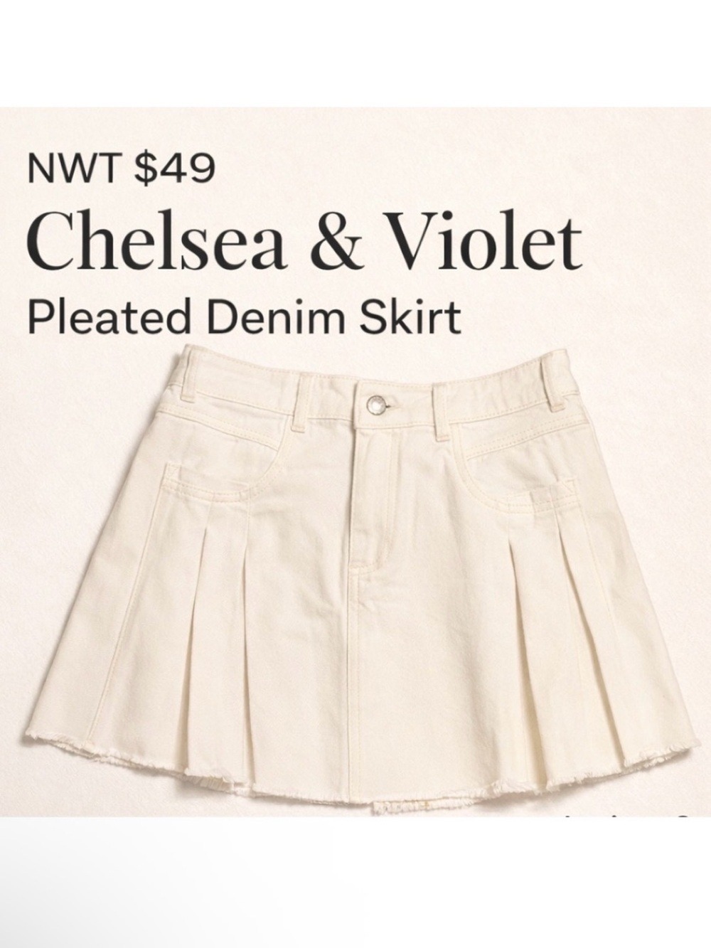 NWT $49 Chelsea & Violet Pleated Off-White Denim A-Line Skirt